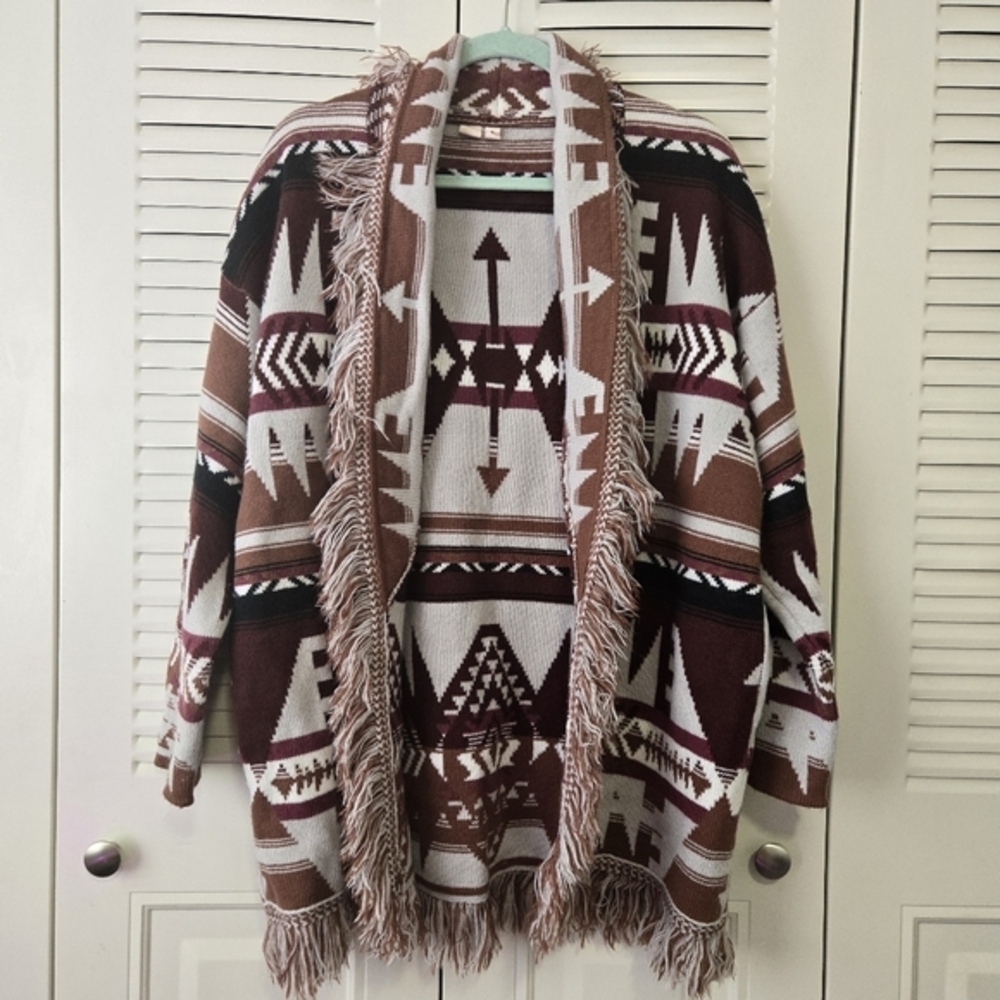 Anthropologie Moth Fringed Belted Cardigan Esther Wrap Sweater S #236